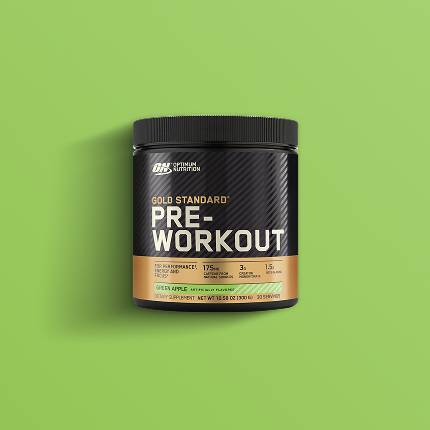 Optimum Nutrition Gold Standard Pre-Workout supplement, green apple flavor, 330g container