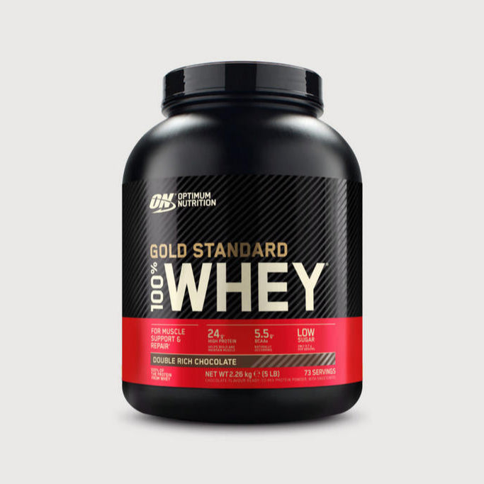 Optimum Nutrition Gold Standard 100% Whey protein powder, 2.26 kg container, Double Rich Chocolate flavor