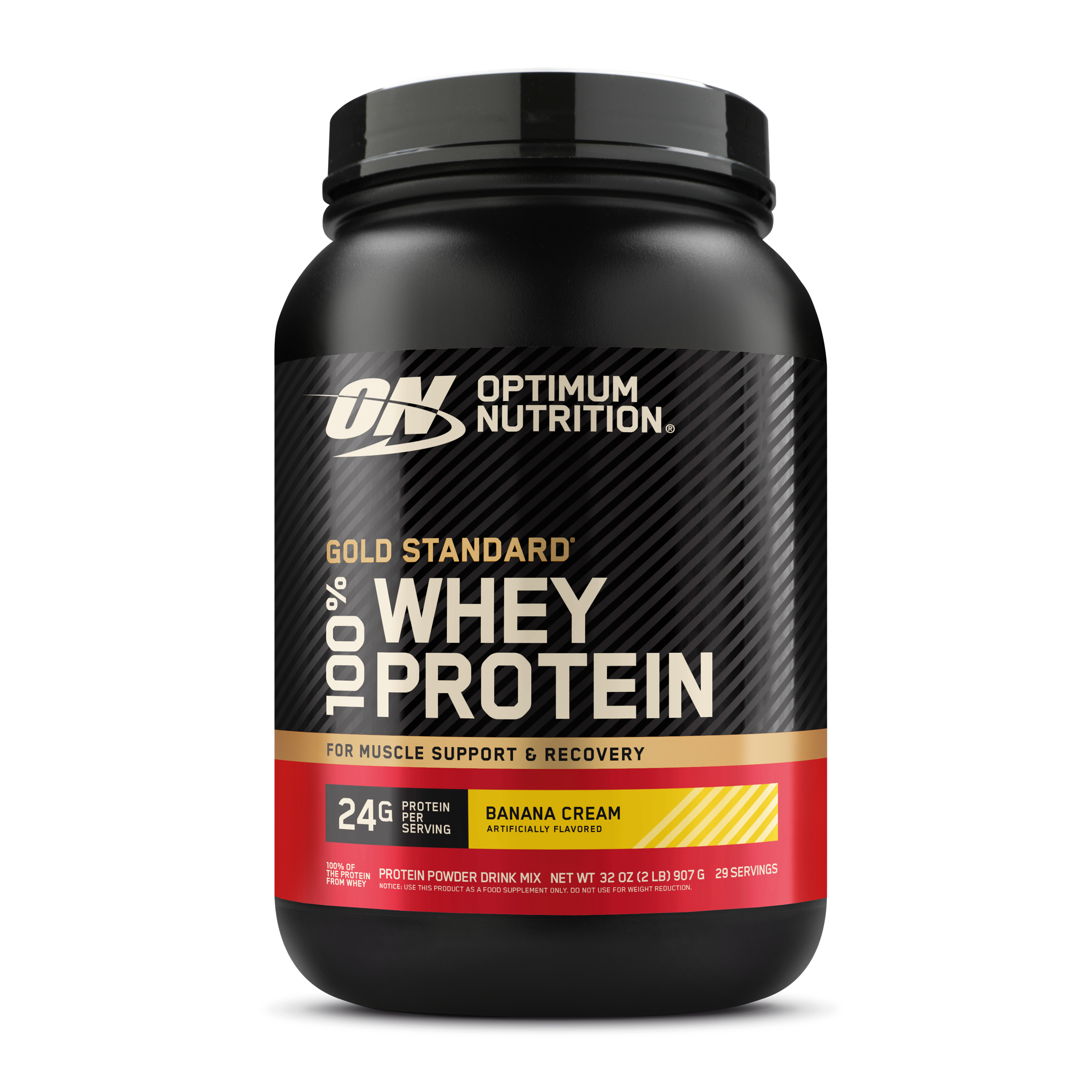 Optimum Nutrition Gold Standard 100% Whey Protein, 2 lb container, Banana Cream flavor, for muscle support and recovery