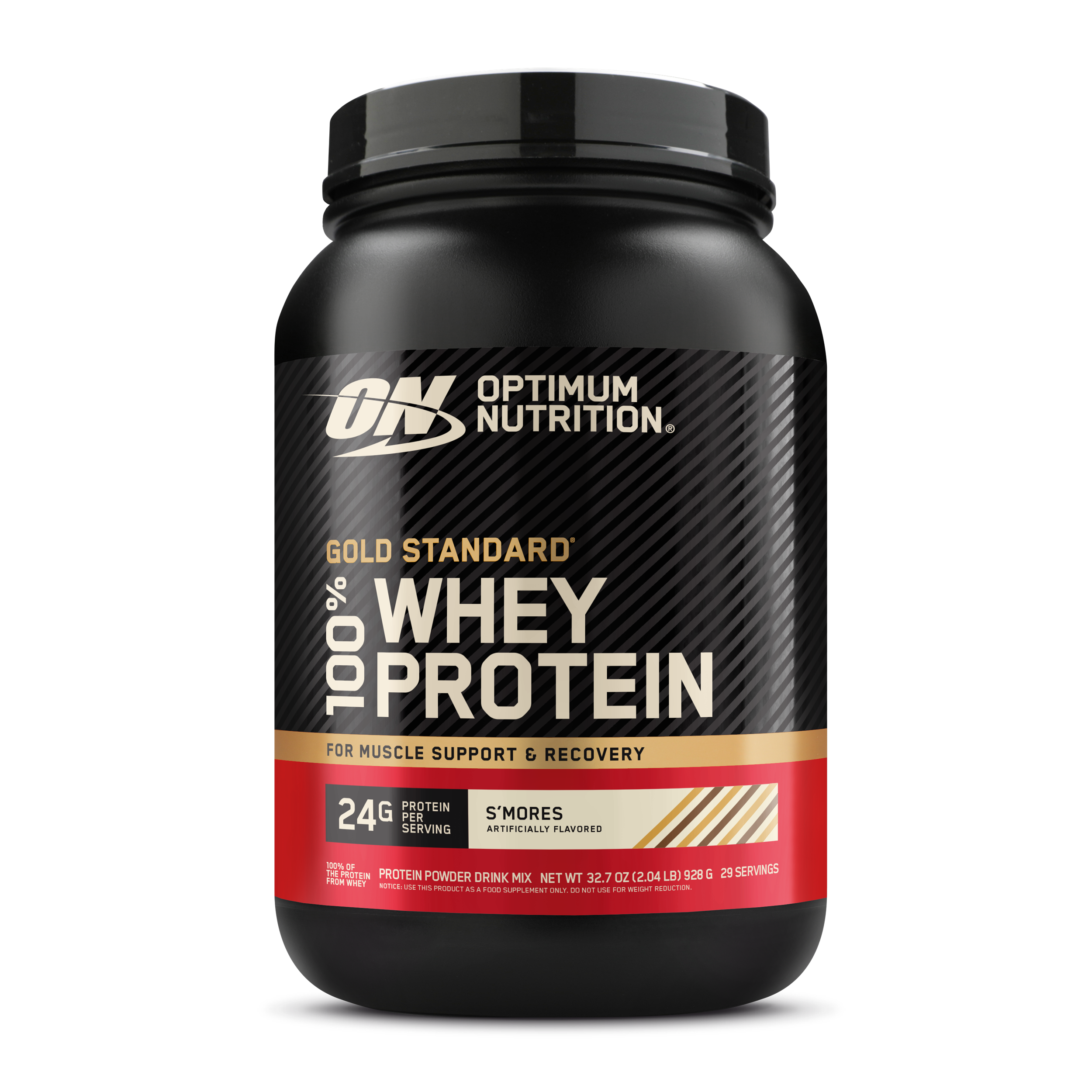 Optimum Nutrition Gold Standard 100% Whey Protein, 2 lb container, S'mores flavor, for muscle support and recovery