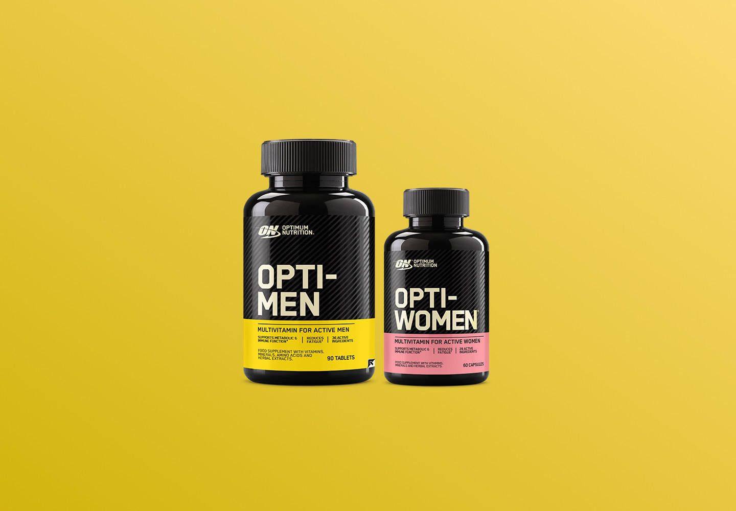 Optimum Nutrition Opti-Men and Opti-Women multivitamins, designed for active men and women, 90 capsules each