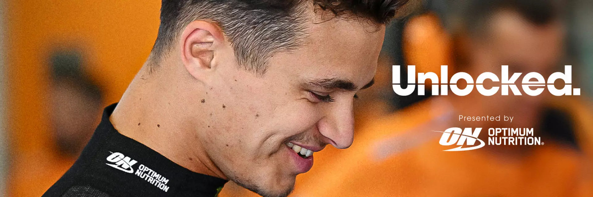 Optimum Nutrition promotional image featuring a person wearing branded apparel