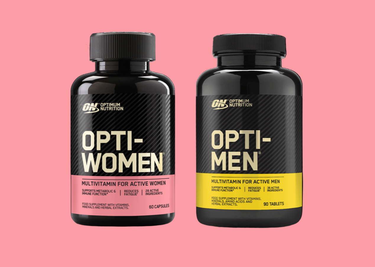 Optimum Nutrition Opti-Women and Opti-Men multivitamin supplements for active individuals, 60 capsules each