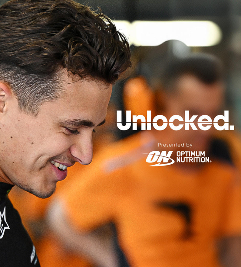 Optimum Nutrition promotional image featuring a person with the text "Unlocked" and "Presented by Optimum Nutrition."