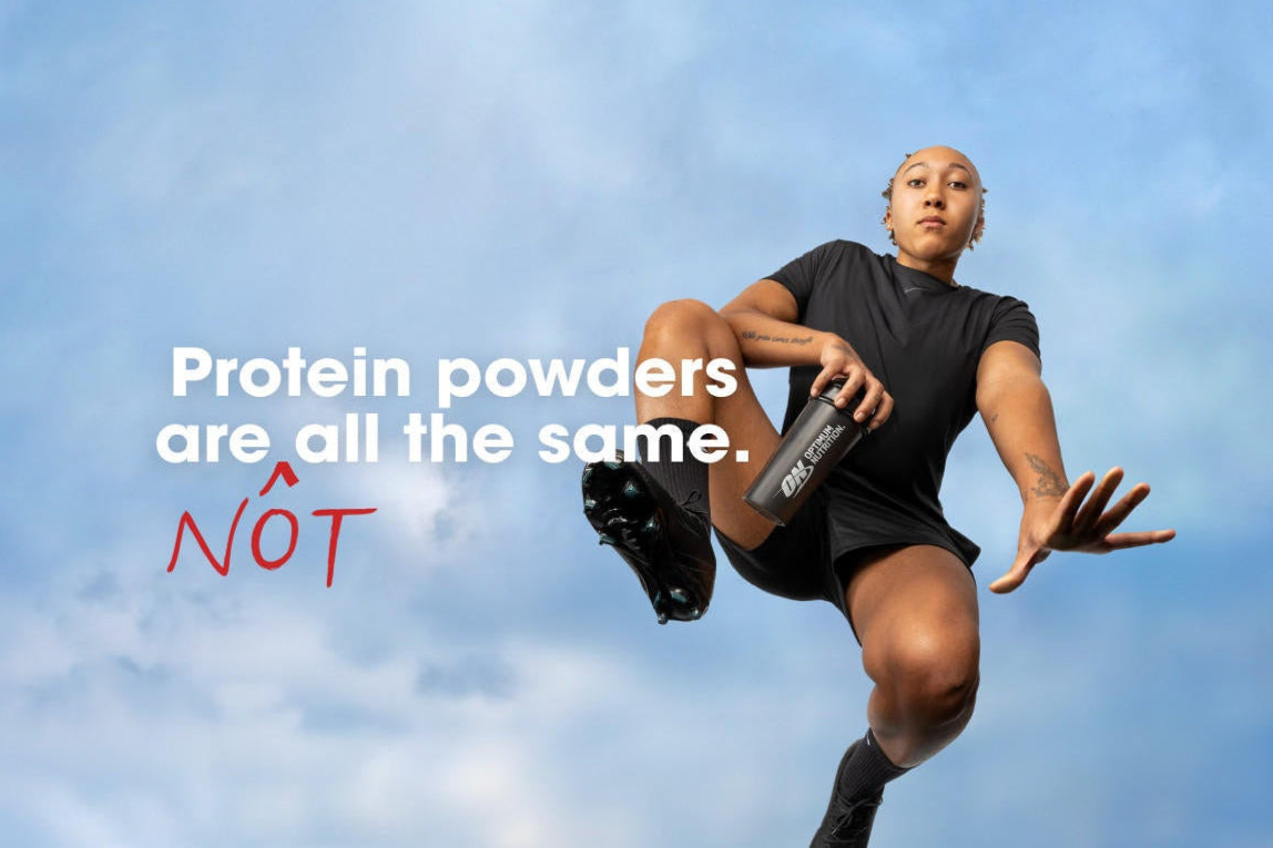 Athlete holding Optimum Nutrition shaker bottle, promoting protein supplements for post-workout nutrition