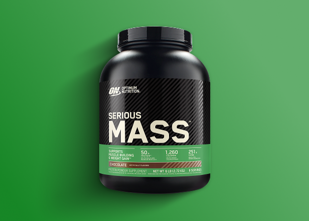 Optimum Nutrition Serious Mass, 5 lb container, chocolate flavor, high-calorie protein powder for weight gain