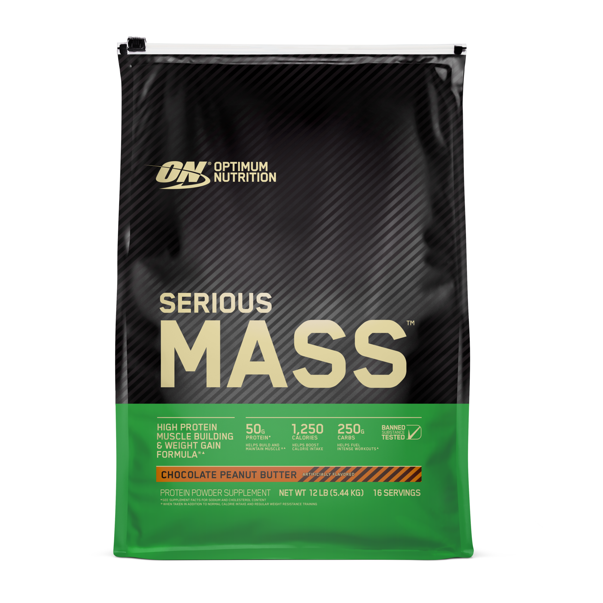 Optimum Nutrition Serious Mass supports , weight gain, muscle building, Banana flavor, 50g protein per serving
