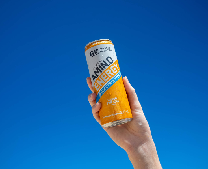 Optimum Nutrition Amino Energy + Electrolytes drink, Mango Pineapple flavor, 355 ml can