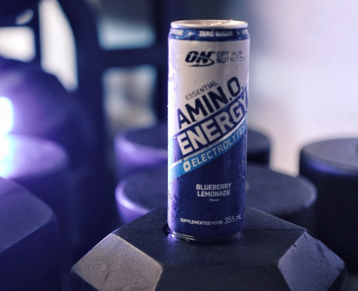 Optimum Nutrition Essential Amino Energy drink, Blueberry Lemonade flavor, 355 ml can