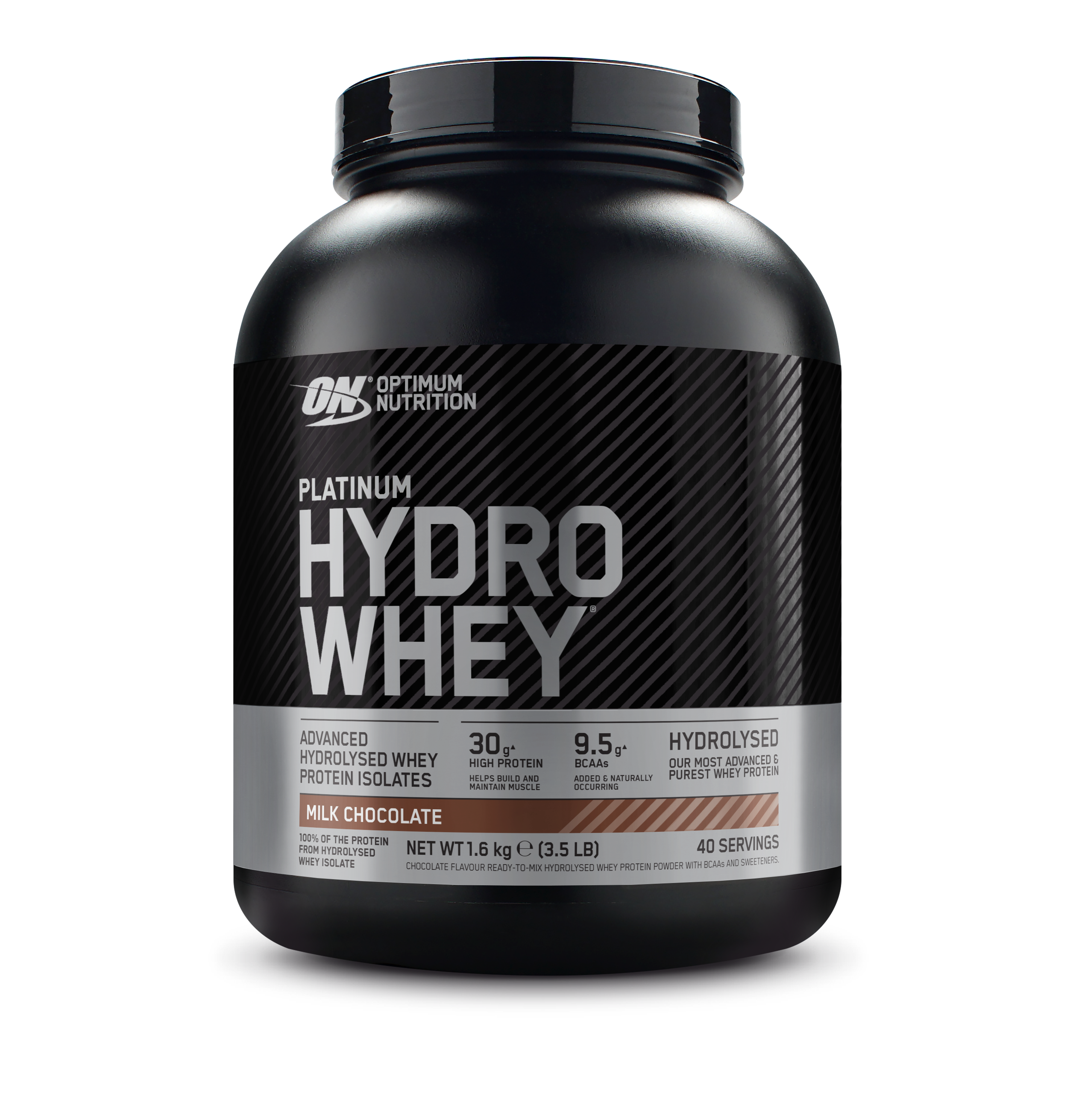 Optimum Nutrition Platinum Hydro Whey, 1.6 kg container, advanced hydrolyzed whey protein isolate, 40 servings