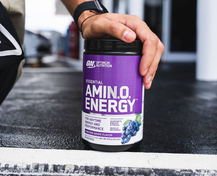 Optimum Nutrition Essential Amino Energy, Concord Grape flavor, 270g container, supports energy and focus