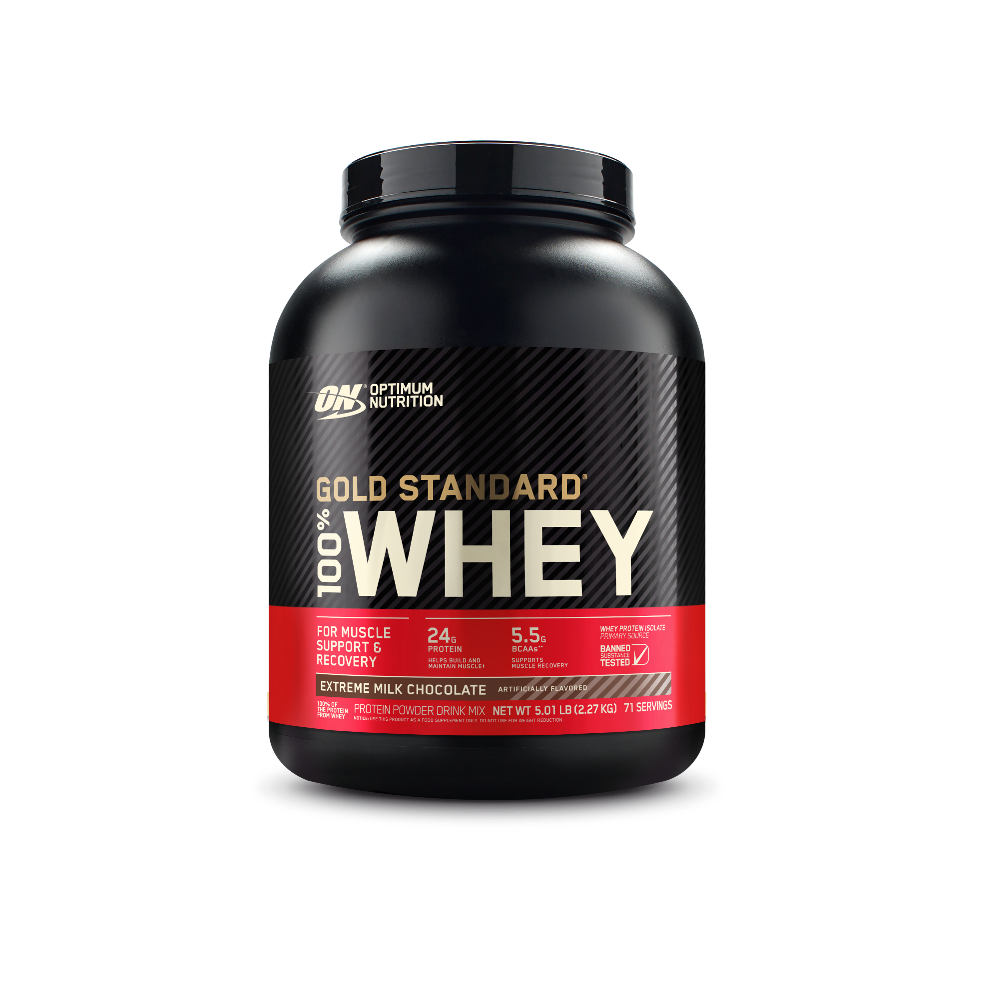 Optimum Nutrition Gold Standard 100% Whey Protein, 5 lb container, Double Rich Chocolate flavor, for muscle support and recovery
