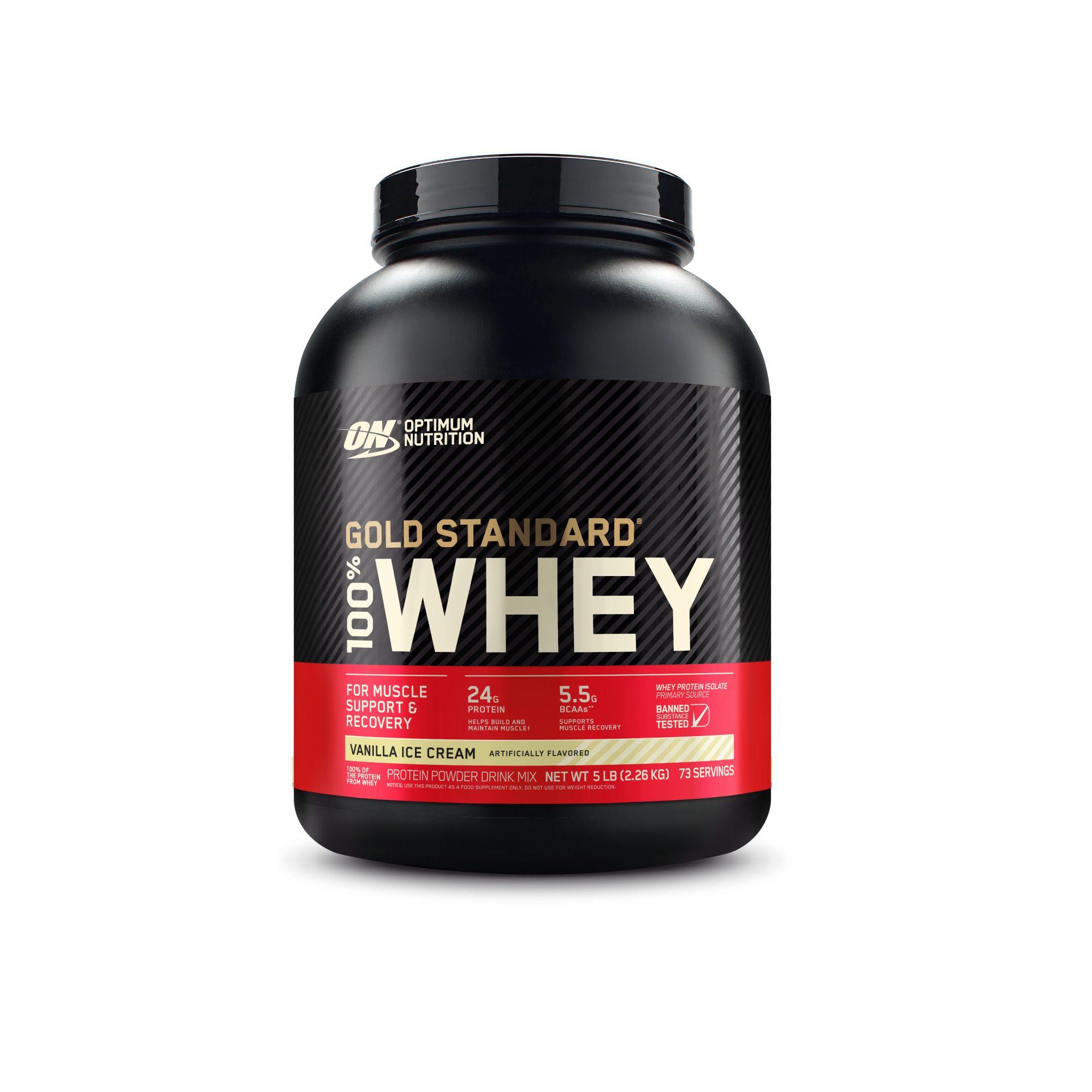Optimum Nutrition Gold Standard 100% Whey Protein, 2 lb container, Caramel Macchiato flavor, for muscle support and recovery