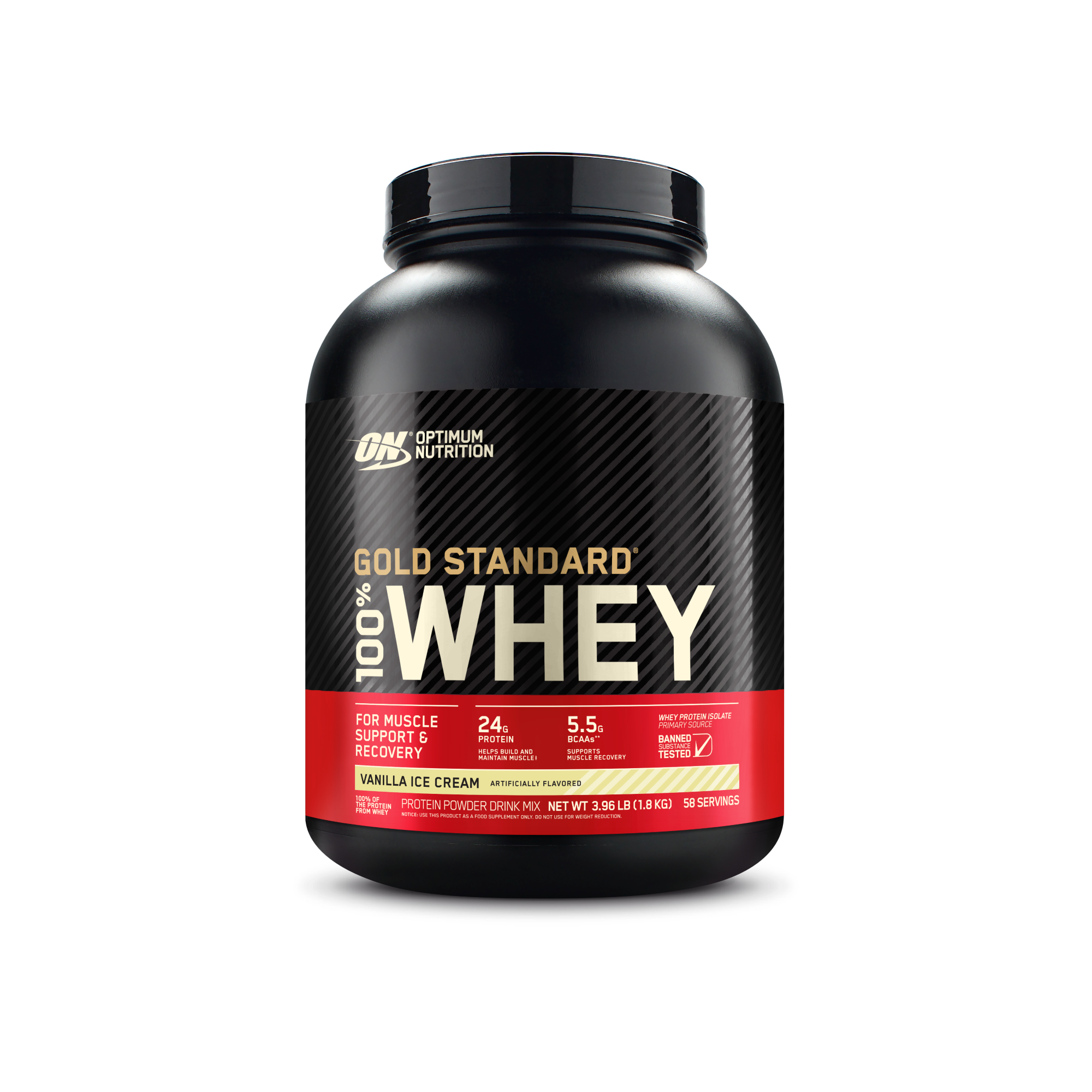 Optimum Nutrition Gold Standard 100% Whey Protein, 5 lb container, Strawberry Banana flavor, for muscle support and recovery