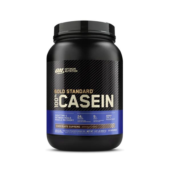 Optimum Nutrition Gold Standard 100 percent Casein protein powder, Chocolate Supreme, 24g micellar casein per scoop, 120 calories, market-standard slow-digesting protein