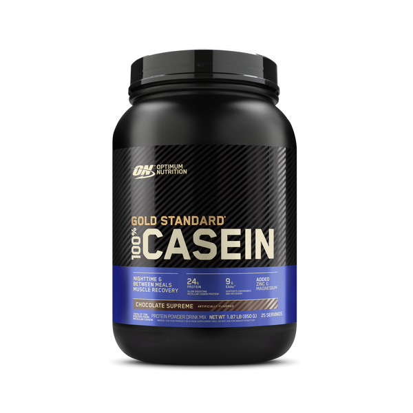 Optimum Nutrition Gold Standard 100 percent Casein protein powder, Chocolate Supreme, 24g micellar casein per scoop, 120 calories, market-standard slow-digesting protein