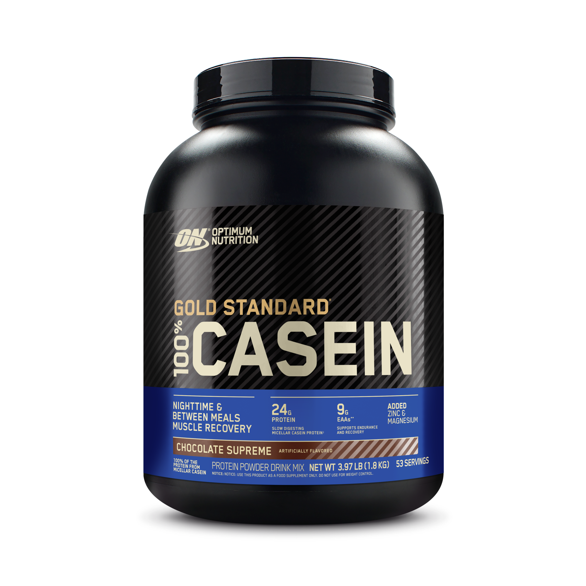 Gold Standard 100% Casein Protein Powder, 24g of premium micellar casein protein, Chocolate Supreme flavor, size 4 lb, for muscle support and recovery
