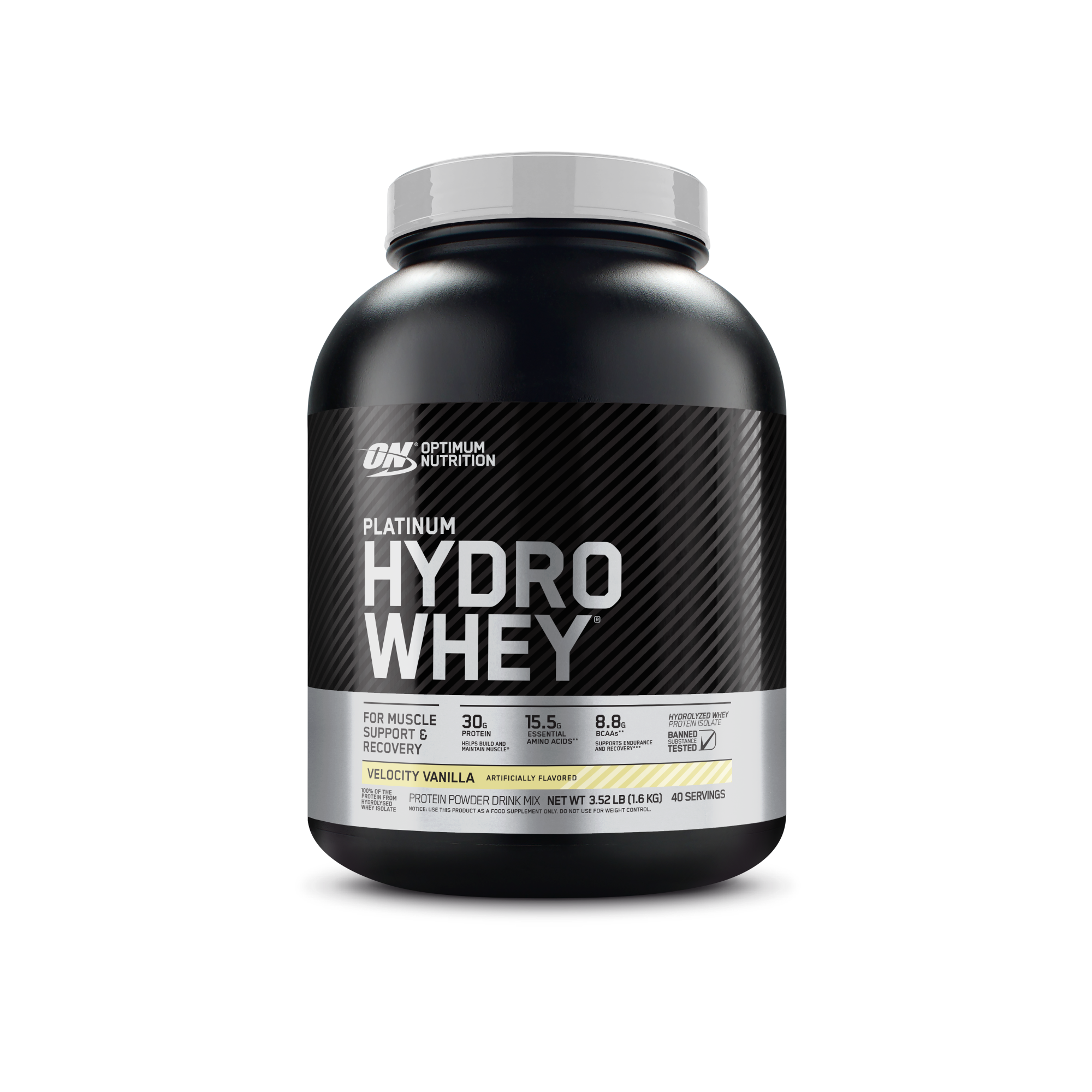 Optimum Nutrition Platinum Hydro Whey protein powder, 1.76 lb container, Supercharged Strawberry flavor
