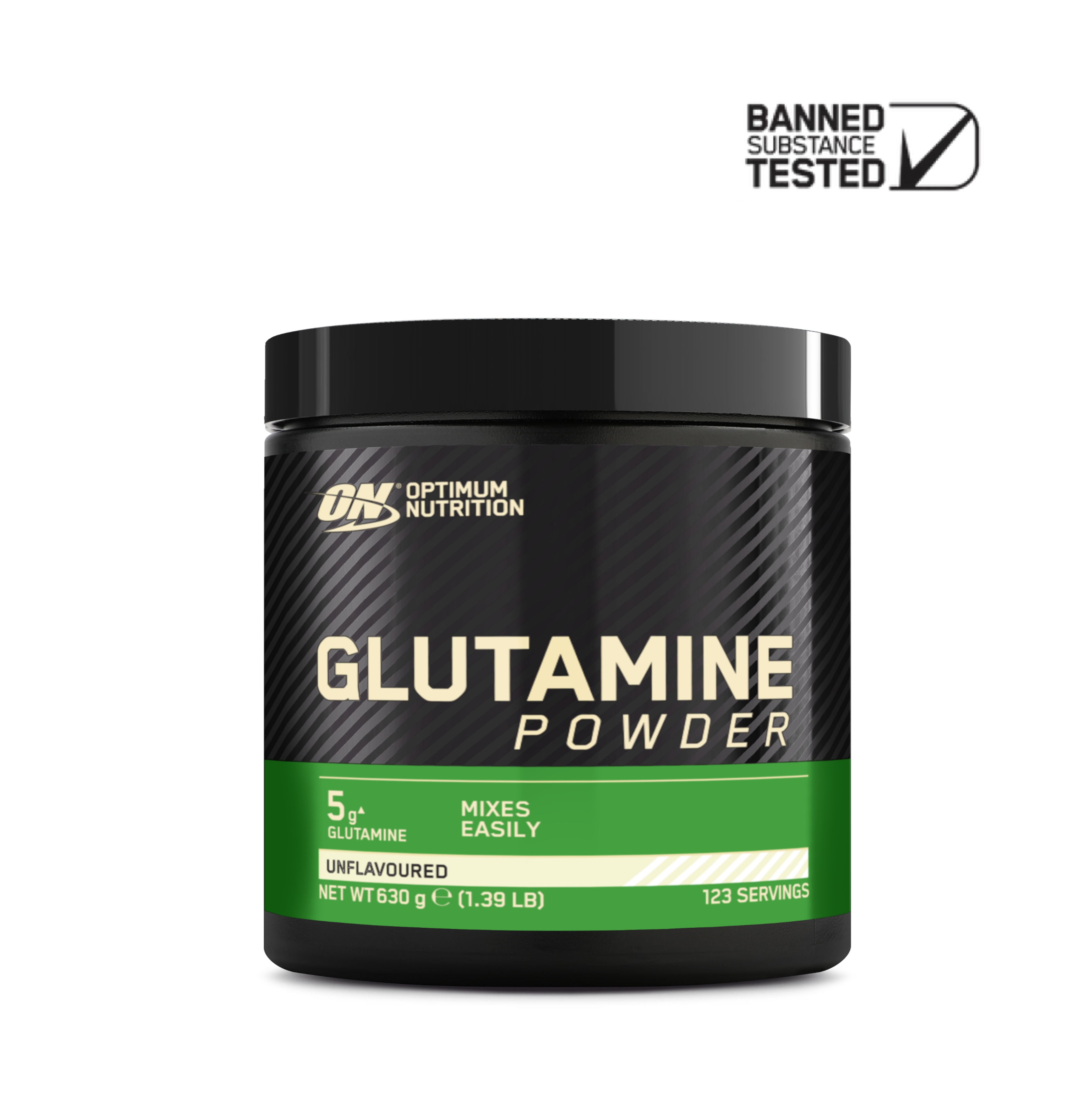 Optimum Nutrition Glutamine Powder, 630g container, 123 servings, supports muscle recovery and immune function