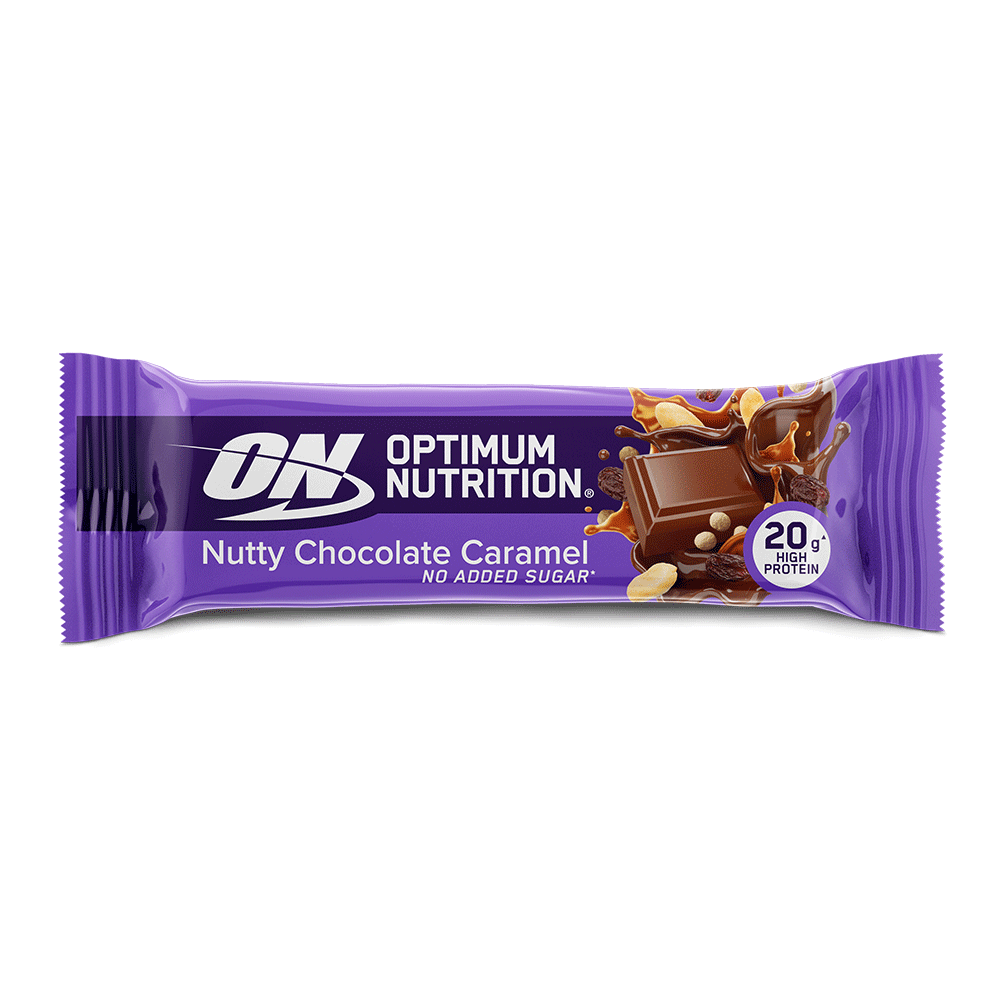 Optimum Nutrition Nutty Chocolate Caramel protein bar, 20g high protein, no added sugar