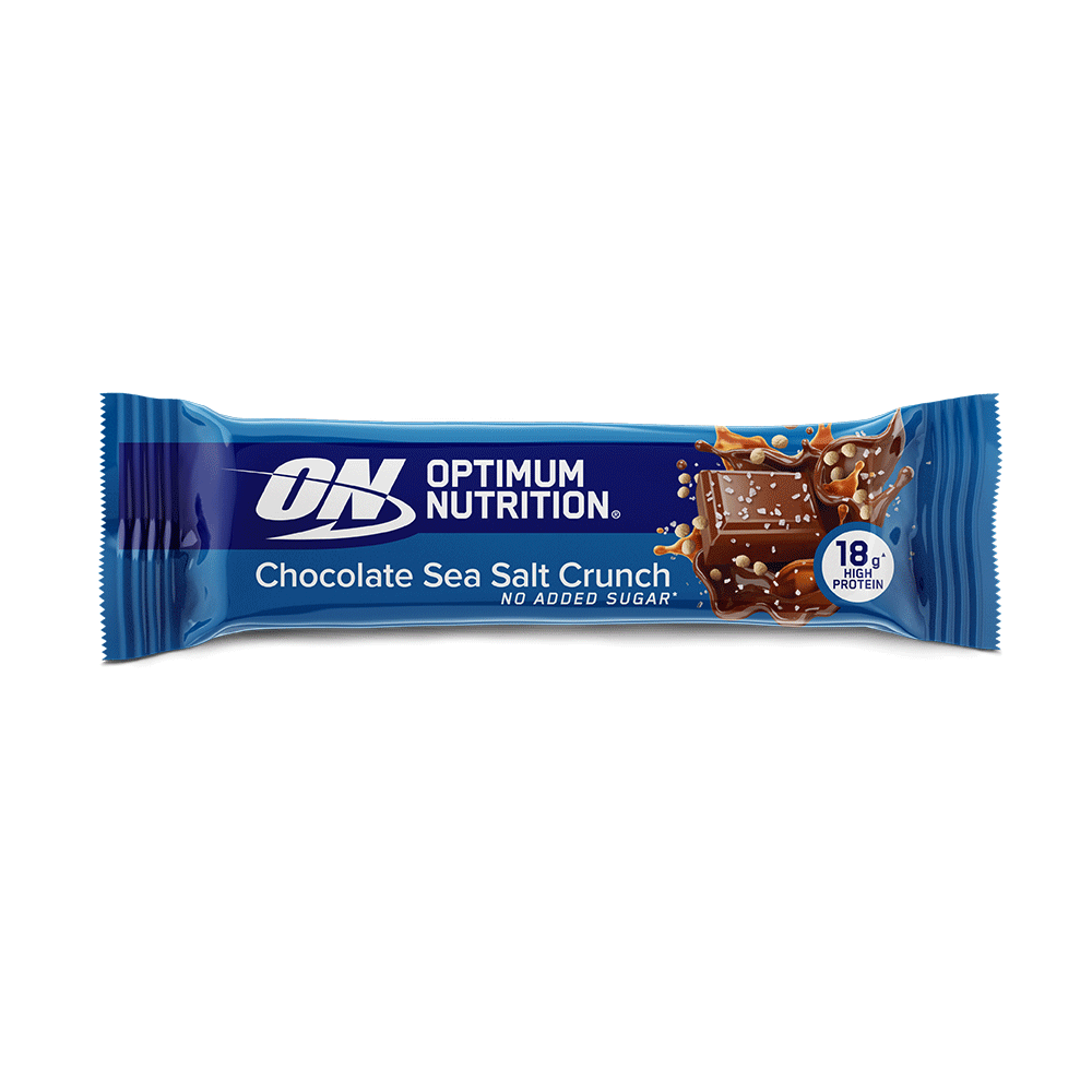 Optimum Nutrition Chocolate Sea Salt Crunch protein bar, 18g protein, no added sugar
