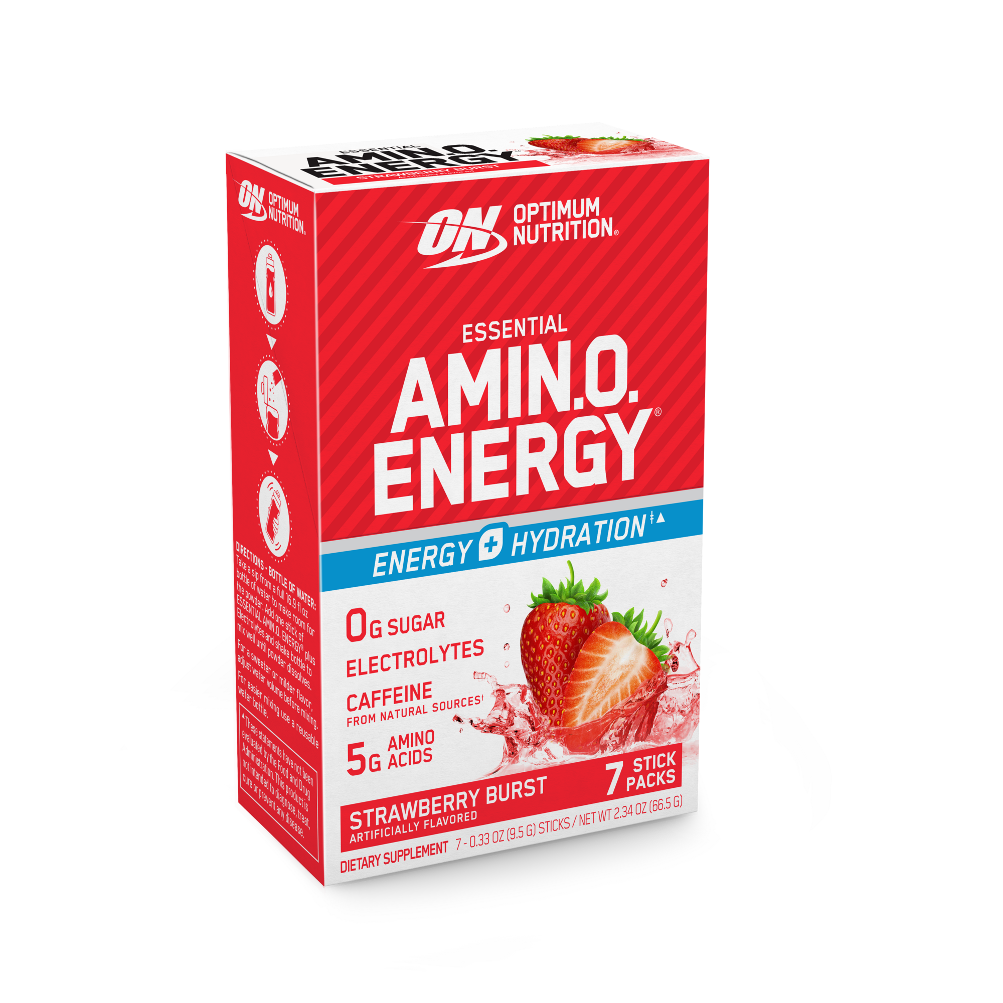 Optimum Nutrition Essential Amino Energy, Strawberry Burst flavor, 7 stick packs, energy and hydration supplement