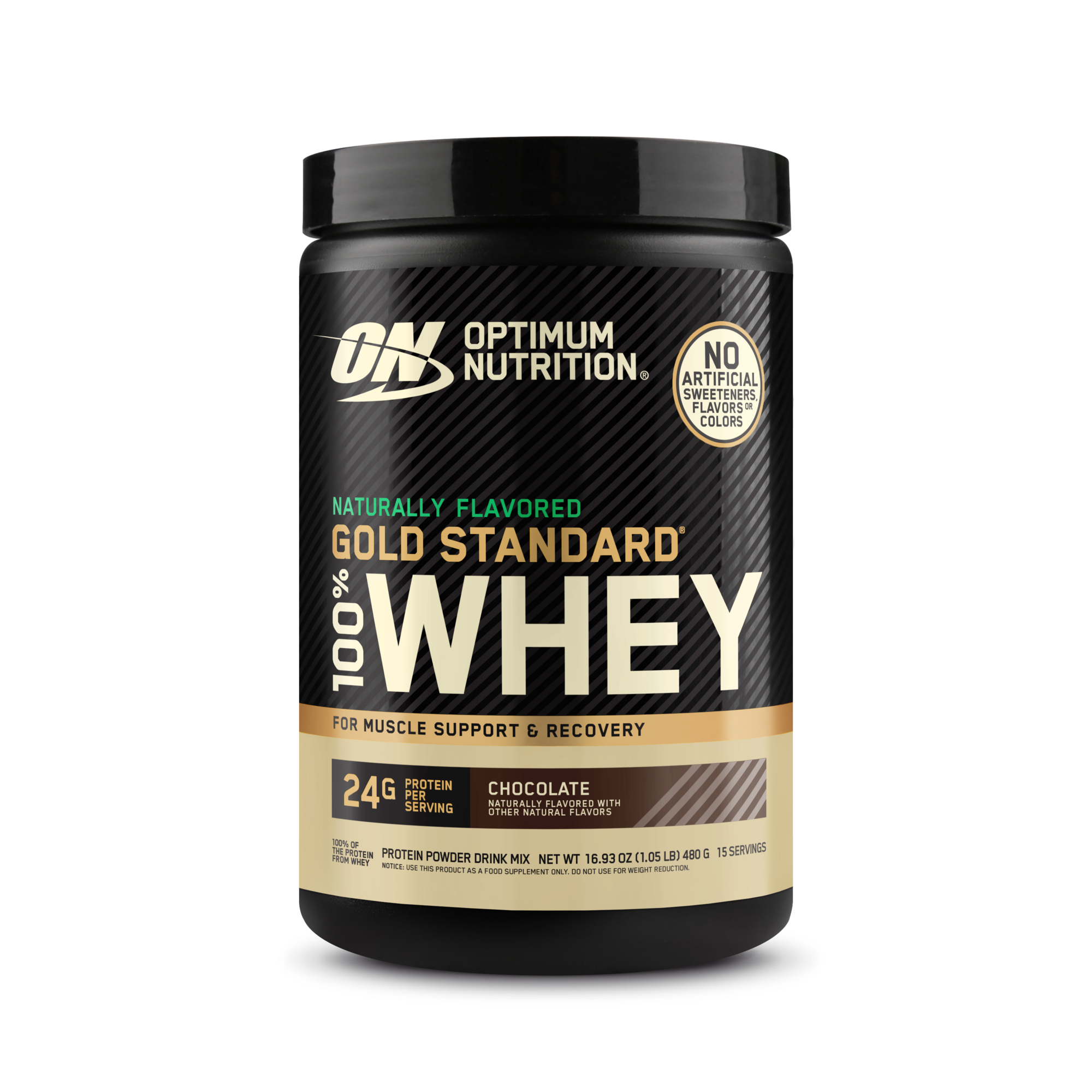 Optimum Nutrition Gold Standard 100% Whey Protein, 2.73 kg container, chocolate flavor, for muscle support and recovery