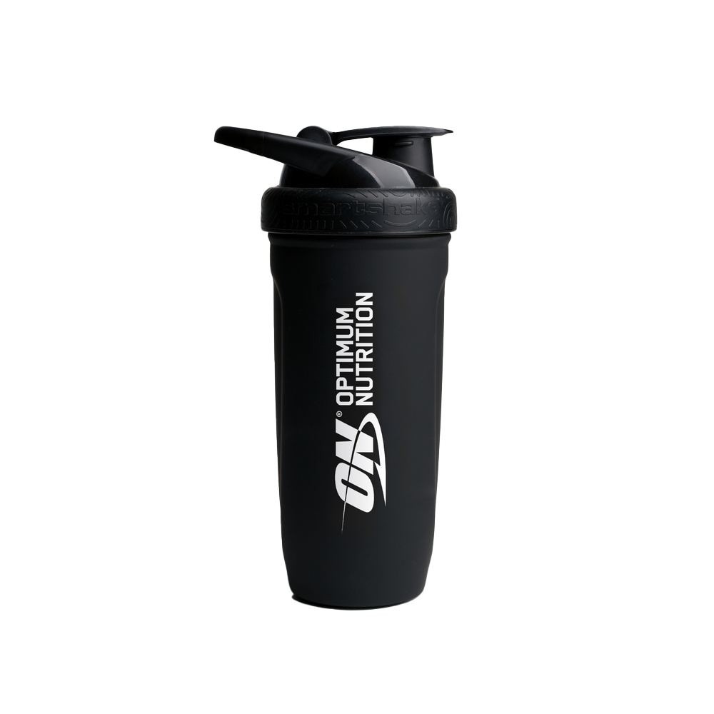 Optimum Nutrition shaker bottle with lid, suitable for mixing protein powders and supplements