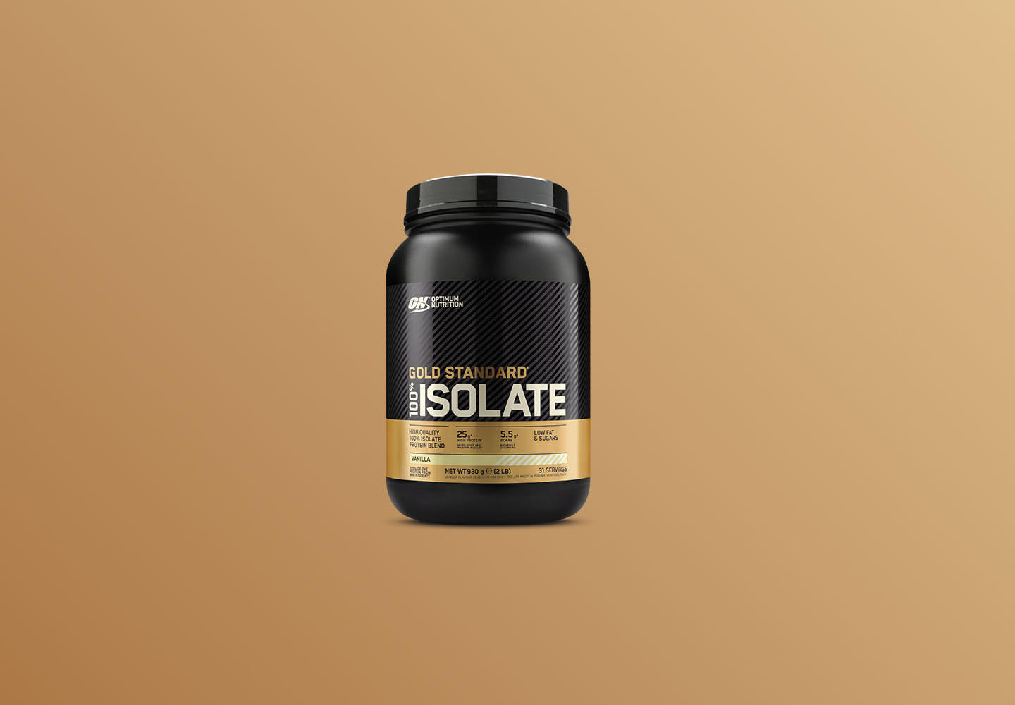 Optimum Nutrition Gold Standard Whey Isolate protein powder container