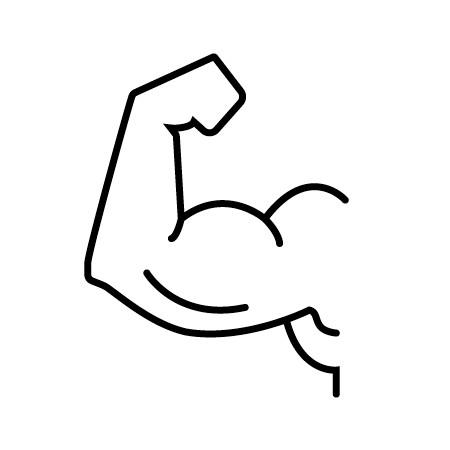 Icon of a flexed bicep muscle, often used to represent strength or fitness-related concepts