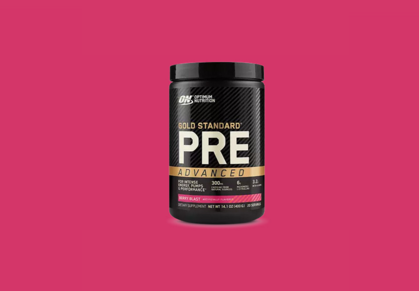 Optimum Nutrition Gold Standard Pre-Workout Advanced supplement, 14.1 oz container, Berry Blast flavor