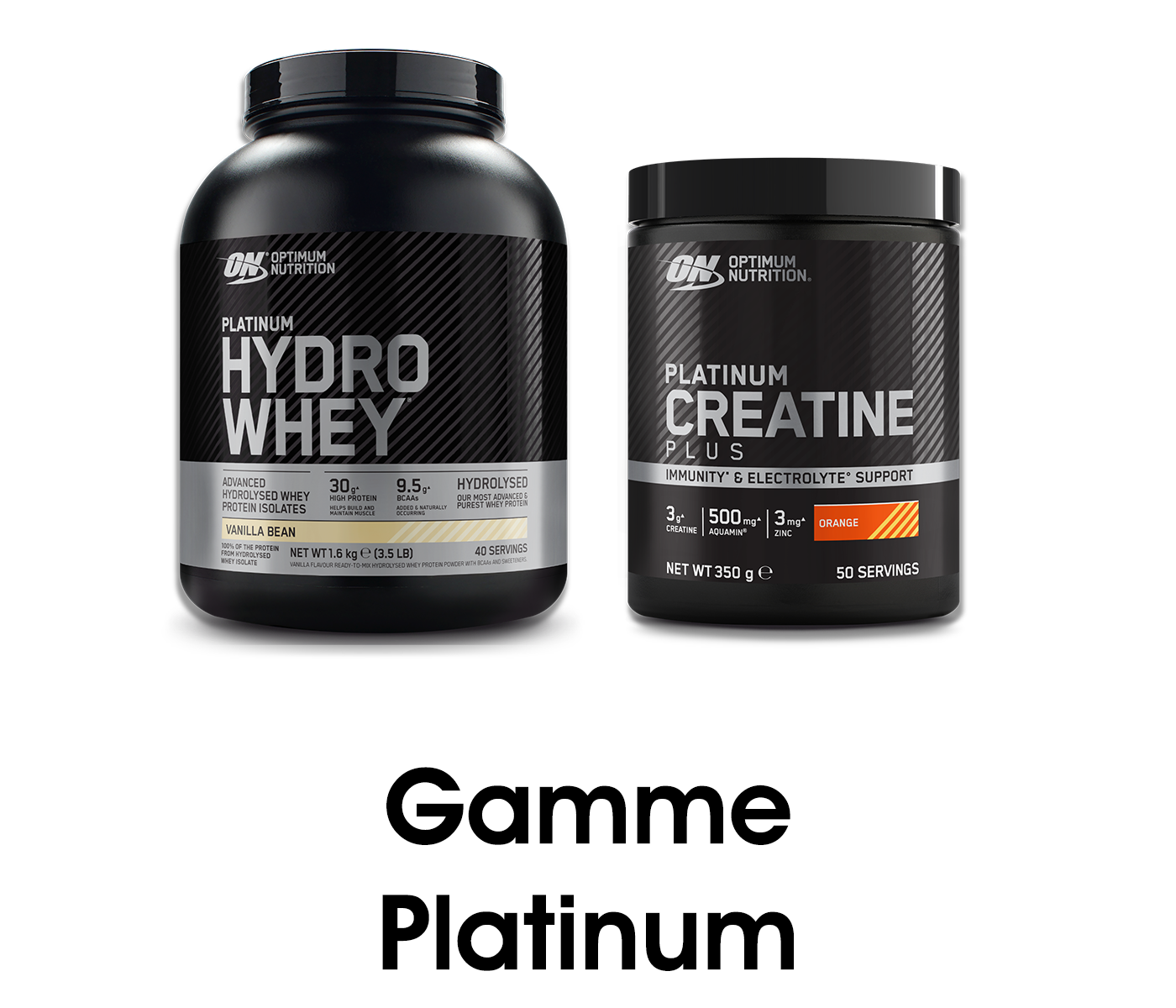 Optimum Nutrition Platinum Hydro Whey protein, 1.5 lb, Vanilla Bean flavor, and Platinum Creatine Plus, 350g, Orange flavor