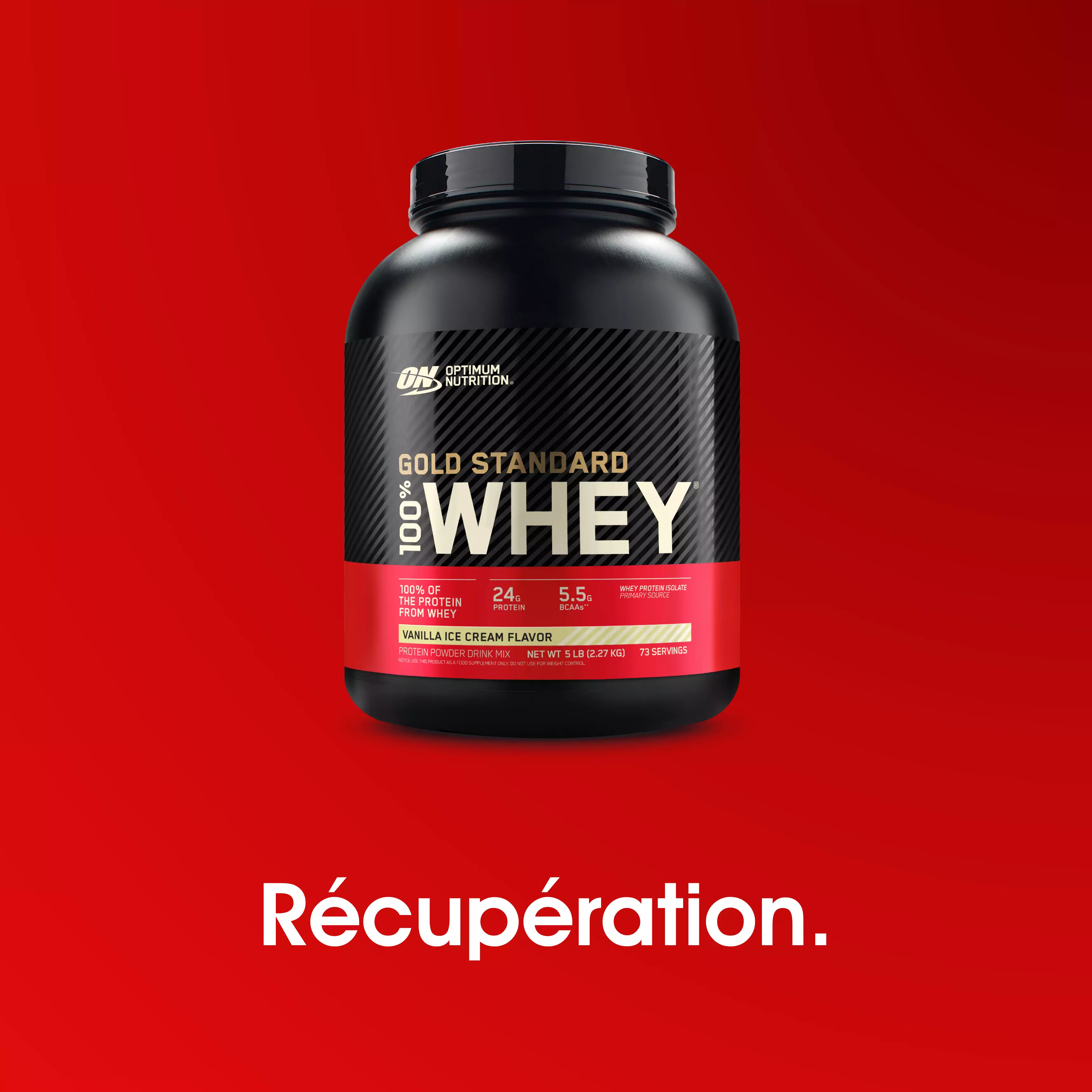 Optimum Nutrition Gold Standard 100% Whey Protein, 2.73 kg, Vanilla Ice Cream flavor, post-workout nutrition