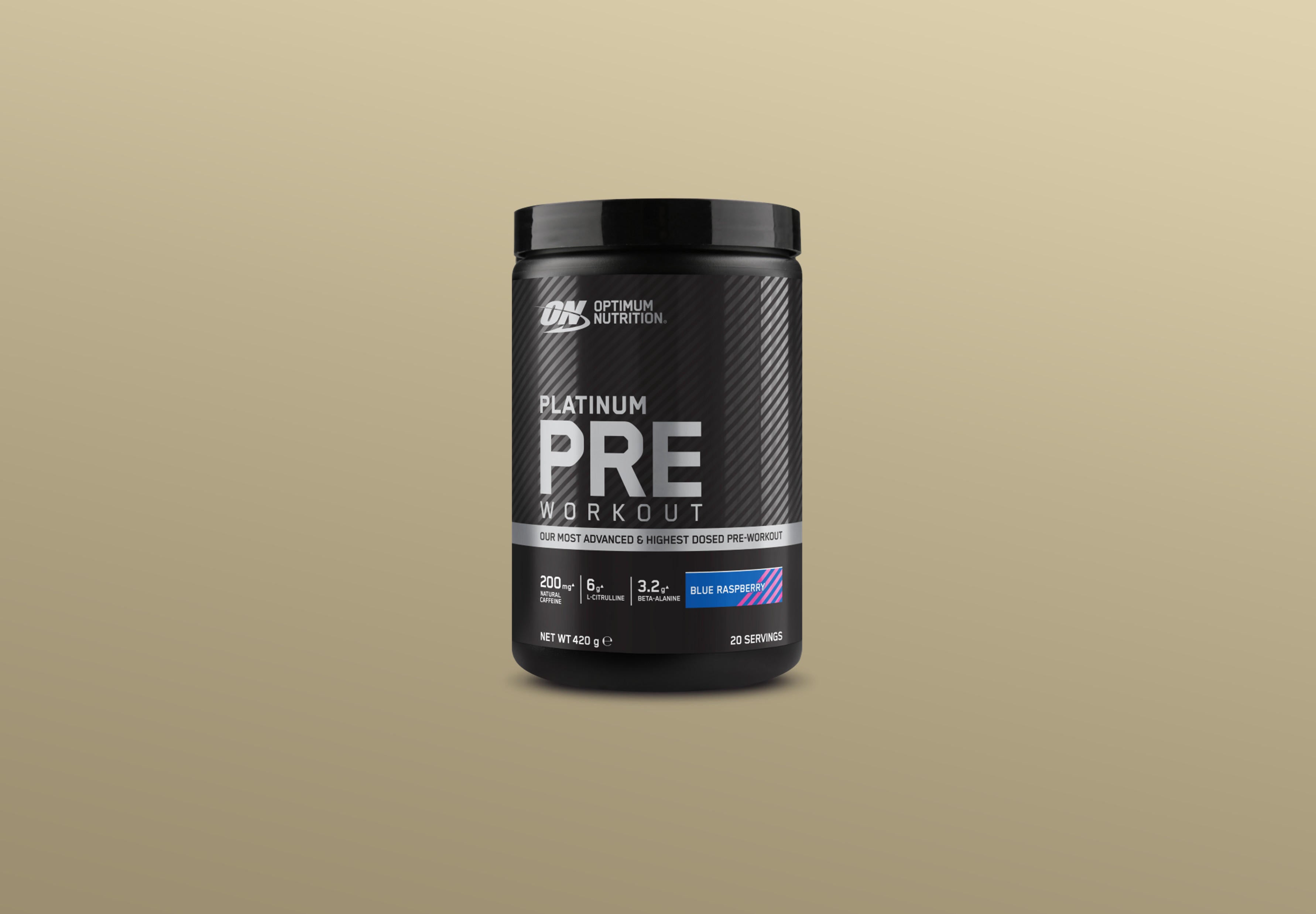 Optimum Nutrition Platinum Pre-Workout supplement, 30 servings, blue raspberry flavor