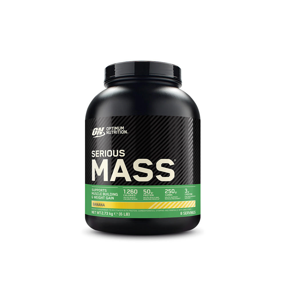 Optimum Nutrition Serious Mass, 2.73 kg container, banana flavor, high-calorie protein powder for weight gain